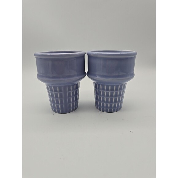 The Monkey and the Peddler Stoneware Ice Cream Cone Cups set of 2 Blue Dishes - Picture 8 of 8